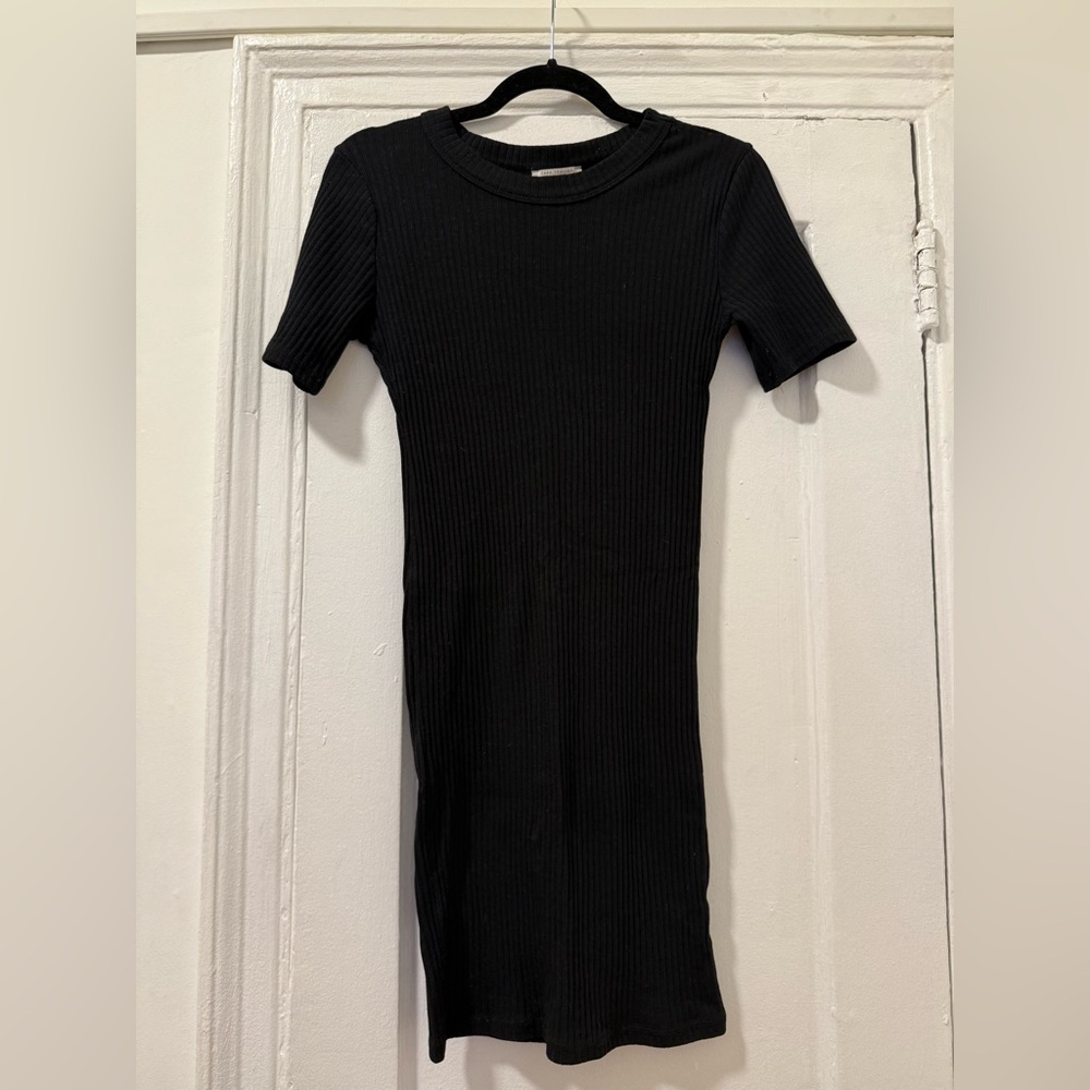 Zara Black Ribbed T-Shirt Mini Dress